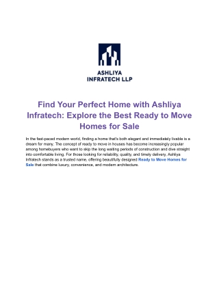 Houses Ready to Move In – Ashliya Infratech