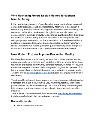 Why Machining Fixture Design Matters for Modern Manufacturing