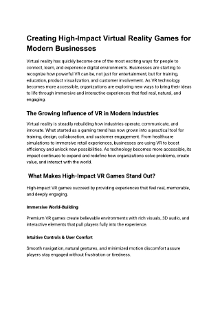 Creating High-Impact Virtual Reality Games for Modern Businesses