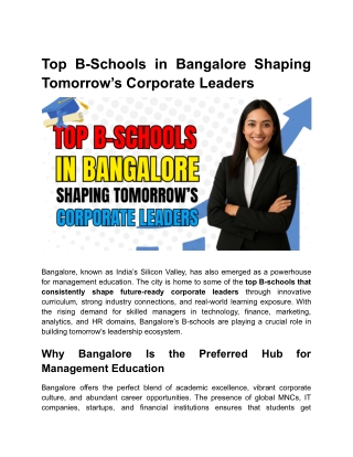 Top B-Schools in Bangalore Shaping Tomorrow’s Corporate Leaders