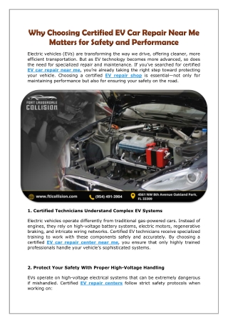 Why Choosing Certified EV Car Repair Near Me Matters for Safety and Performance