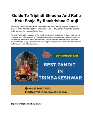 Guide To Tripindi Shradha And Rahu Ketu Pooja By Ramkrishna Guruji