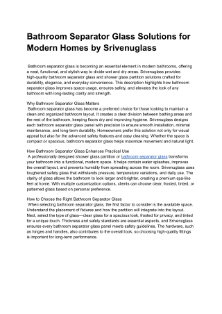 Premium Bathroom Separator Glass Solutions for Modern Homes by Srivenuglass