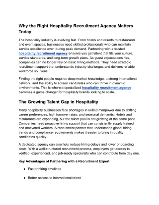 Why the Right Hospitality Recruitment Agency Matters Today