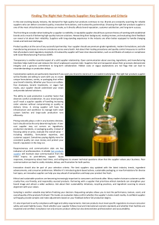 Finding The Right Hair Products Supplier: Key Questions and Criteria