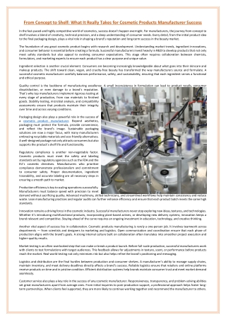 From Concept to Shelf What It Really Takes for Cosmetic Products Manufacturer Success