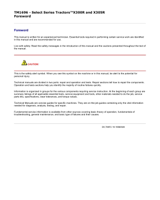John Deere X300R Select Series Riding Lawn Tractors All Inclusive Service Repair Manual Instant Download (TM1696)