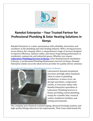 Ramdut Enterprise – Your Trusted Partner for Professional Plumbing & Solar Heating Solutions in Kenya