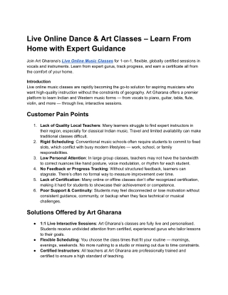 Live Online Dance & Art Classes – Learn From Home with Expert Guidance