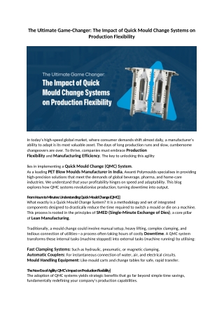 The Ultimate Game-Changer The Impact of Quick Mould Change Systems on Production Flexibility