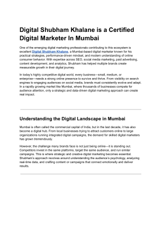 Digital Shubham Khalane is a Certified Digital Marketer In Mumbai