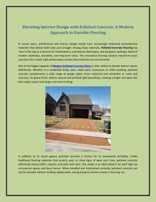 Elevating Interior Design with Polished Concrete: A Modern Approach to Durable F