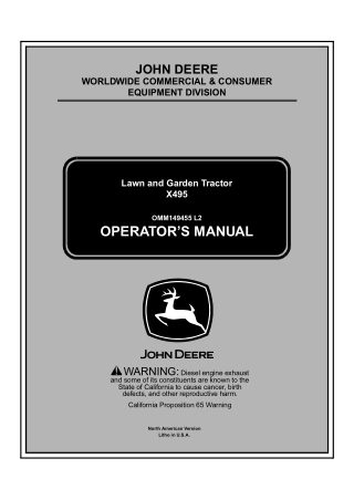 John Deere X495 Lawn and Garden Tractor Operator’s Manual Instant Download (PIN020831-) (Publication No.OMM149455)