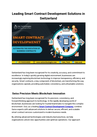 Leading Smart Contract Development Solutions in Switzerland