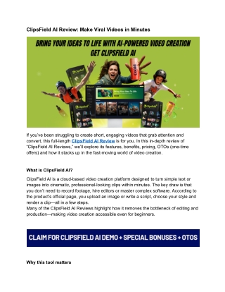 ClipsField AI Review: Pro Videos in Minutes