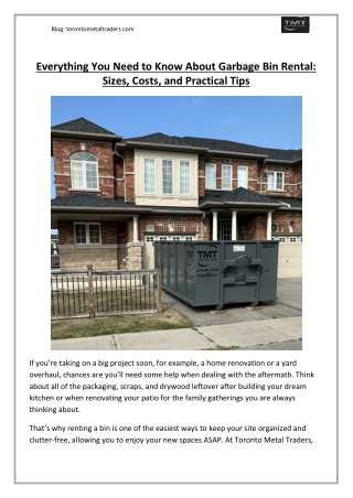 Know Everything About Garbage Bin Rentals with Sizes, Costs, and Tips