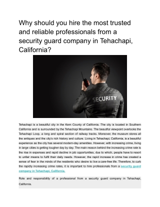 Why should you hire the most trusted and reliable professionals from a security guard company in Tehachapi, California