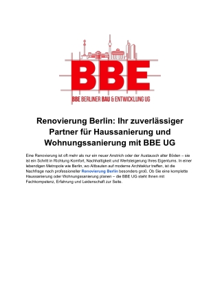 Professioneller Hausbau Berlin – BBE UG