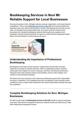 Bookkeeping Services in Novi MI_ Reliable Support for Local Businesses