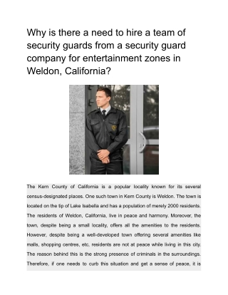 Why is there a need to hire a team of security guards from a security guard company for entertainment zones in Weldon, C
