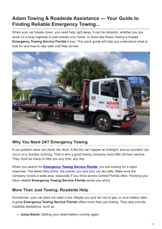 Your Guide to Finding Reliable Emergency Towing Service Florida