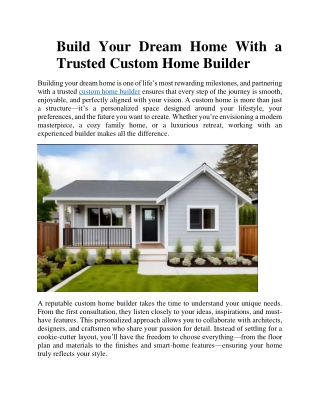 Build Your Dream Home With a Trusted Custom Home Builder