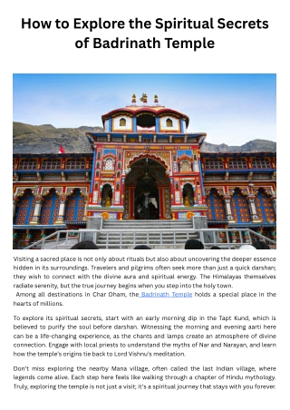 How to Explore the Spiritual Secrets of Badrinath Temple