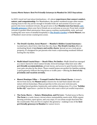 Luxury Meets Nature Best Pet Friendly Getaways in Mumbai for 2025 Staycations