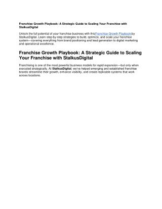 Franchise Growth Playbook by StalkusDigital