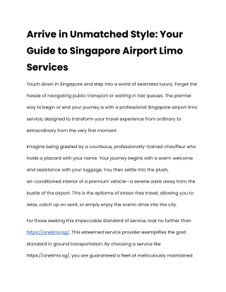 Arrive in Unmatched Style: Your Guide to Singapore Airport Limo Services