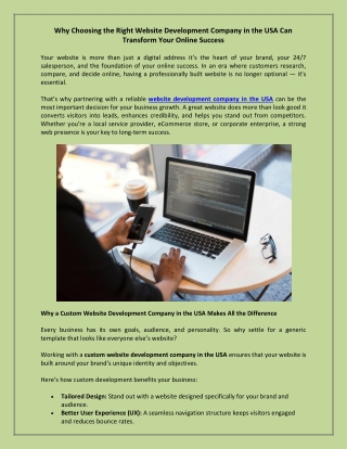 Why Choosing the Right Website Development Company in the USA Can Transform Your Online Success