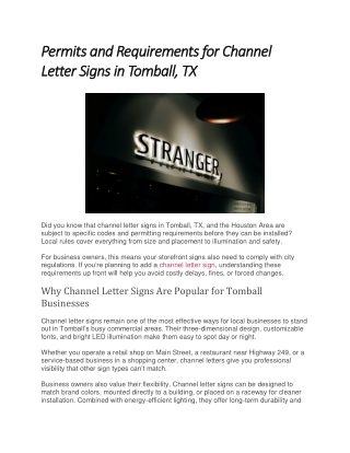 Permits and Requirements for Channel Letter Signs in Tomball, TX
