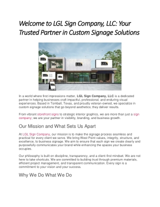 Welcome to LGL Sign Company, LLC Your Trusted Partner in Custom Signage Solutions