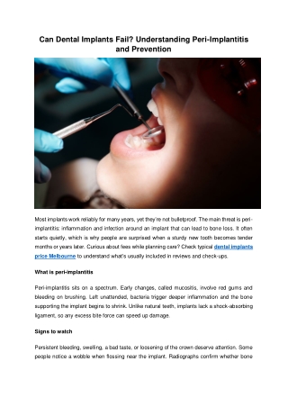 Can Dental Implants Fail? Understanding Peri-Implantitis and Prevention