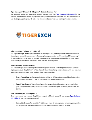 Tiger Exchange 247 Cricket ID- A Beginner's Guide to Seamless Play