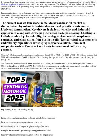 What’s Driving Lubricant Oil Prices in Malaysia?