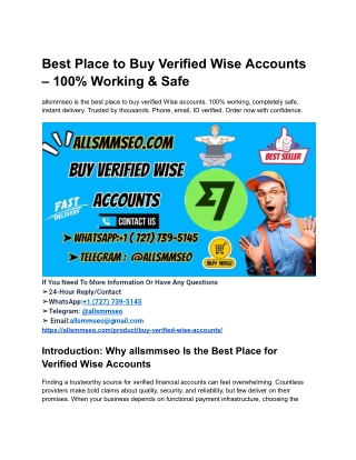 Best Place to Buy Verified Wise Accounts – 100% Working & Safe
