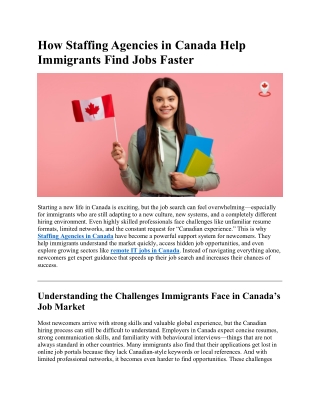 How Staffing Agencies in Canada Help Immigrants Find Jobs Faster