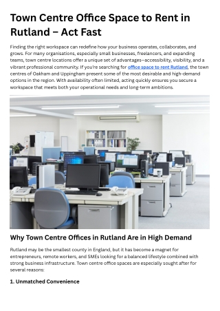 Town Centre Office Space to Rent in Rutland – Act Fast