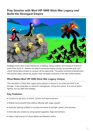 Play Smarter with Mod VIP 9999 Stick War Legacy and Build the Strongest Empire