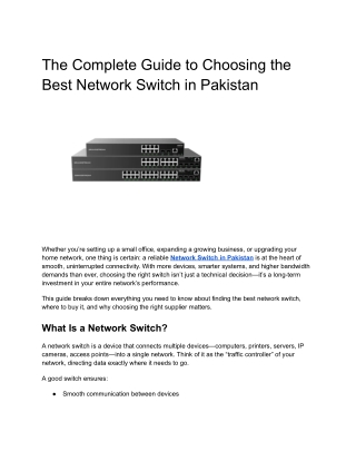 The Complete Guide to Choosing the Best Network Switch in Pakistan