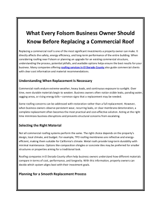 What Every Folsom Business Owner Should Know Before Replacing a Commercial Roof
