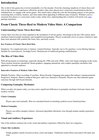 From Classic Three-Reel to Modern Video Slots: A Comparison