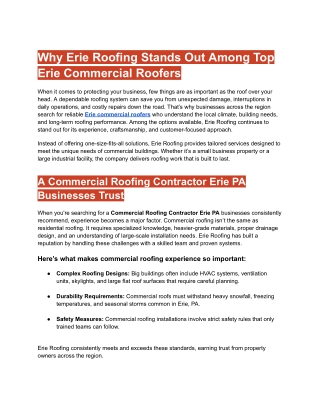 Why Erie Roofing Stands Out Among Top Erie Commercial Roofers