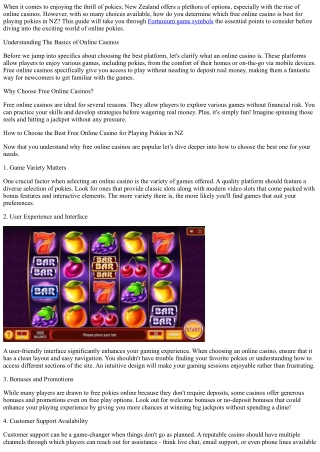 How to Choose the Best Free Online Casino for Playing Pokies in NZ