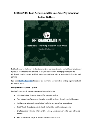 BetBhai9 ID Fast, Secure