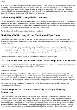 Problems with Off-Exchange Health Insurance: What Small Business Owners Need to