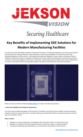 Key Benefits of Implementing OEE Solutions for Modern Manufacturing Facilities