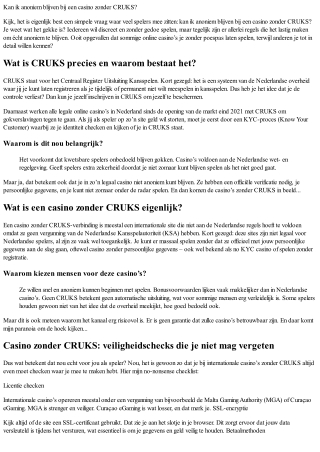 Kan ik anoniem blijven bij een casino zonder CRUKS?