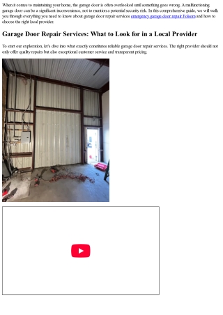 Garage Door Repair Services: What to Look for in a Local Provider